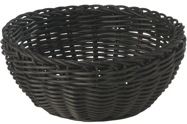 Brödkorg, rund, svart plastflätning, Ø20xH8 cm