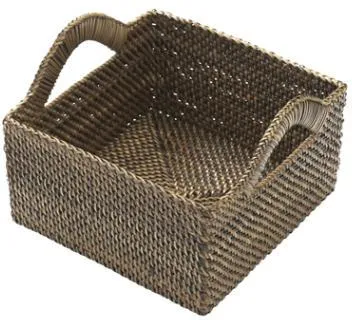 Bastian brödkorg, fyrkantig, ljus/mörk nitoflätning, 18x18xH9,5 cm