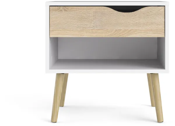 TVILUM Delta nattduksbord - vit/ekstruktur, med 1 låda