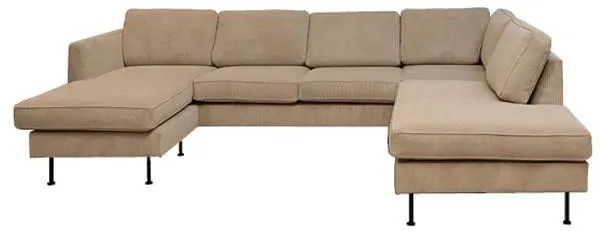 Thy-soffa med schäslong och open-end - 305 x 210 cm - beige sammet - vänstervänd