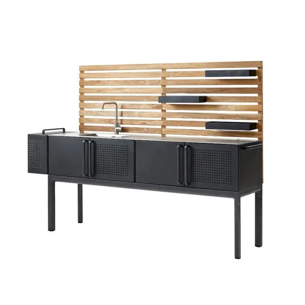 Cane-Line Drop utekök, innehåller tre hyllor + teakskiva