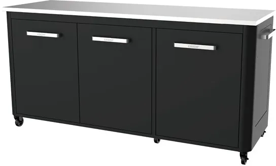 cozze uteköksbord med 3 dörrar och 6 hjul, rostfritt stål/svart/grå